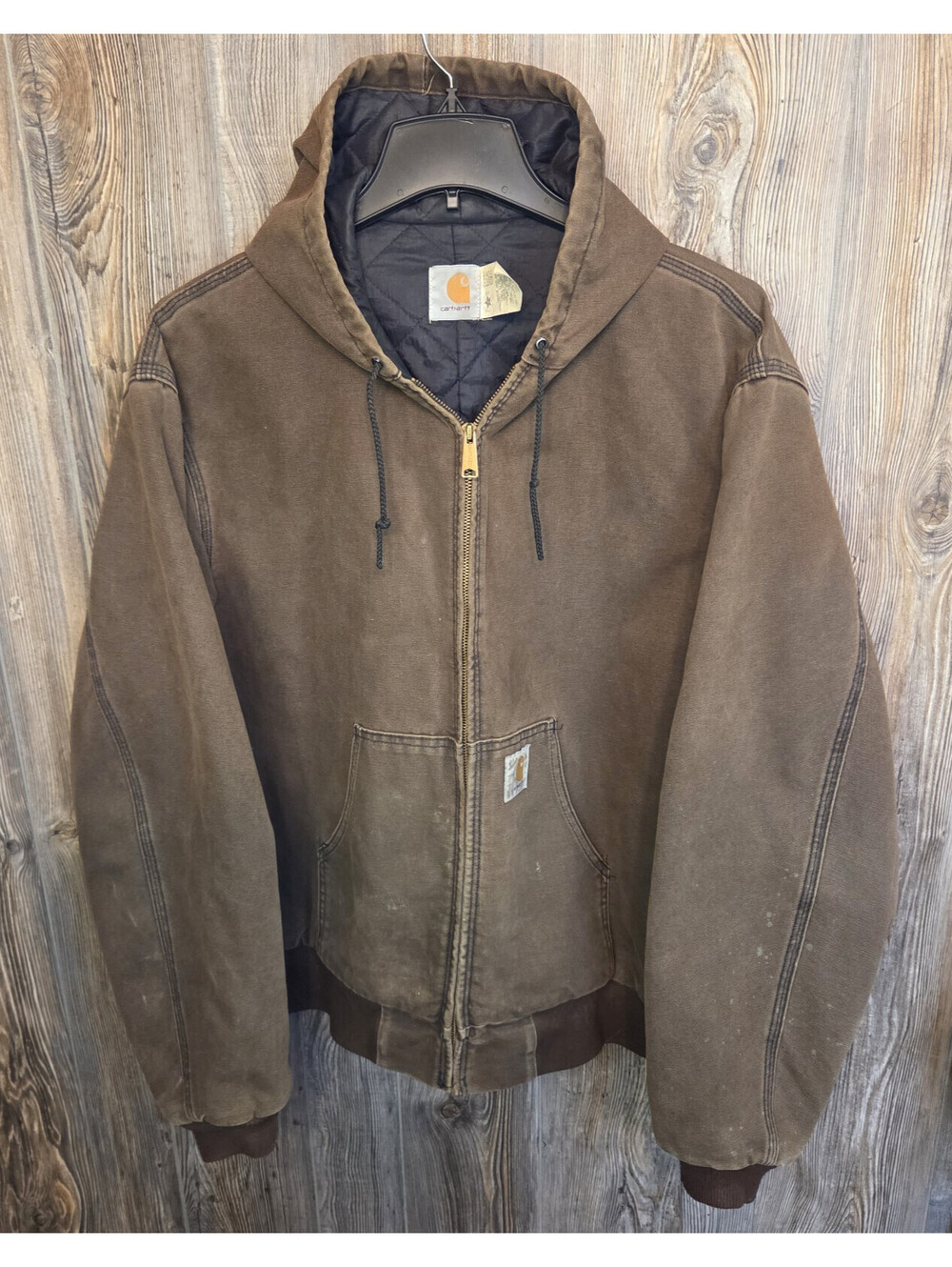 VTG 90s Carhartt JQ282 Size 2XL Chestnut Brown Canvas Lined Hooded Coat USA Made